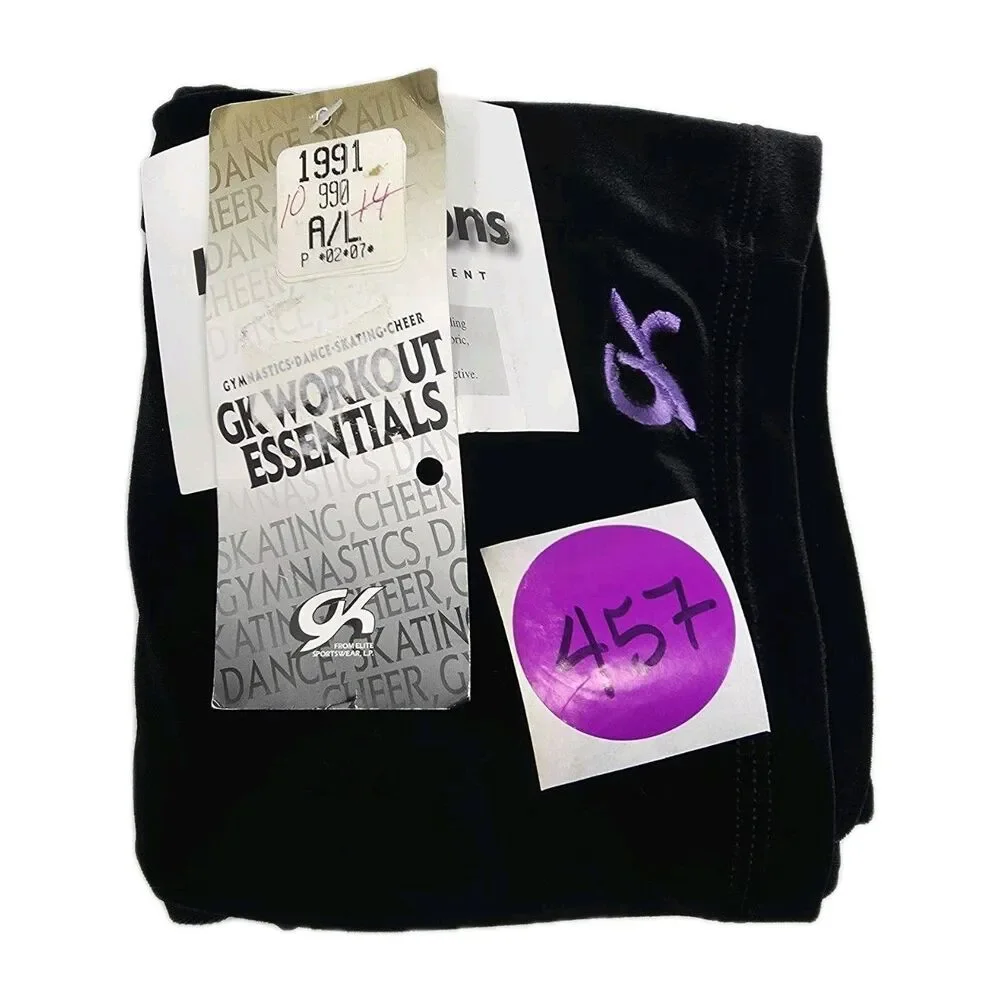 GK Elite VTG Purple Pixelated Metallic Black Velvet Logo Biketard Leotard AL
